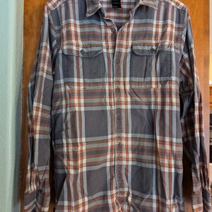 The North Face Orange and Gray Plaid Shirt